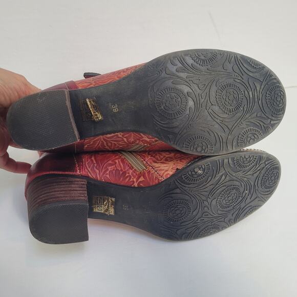 L'artiste Spring Step Elsie Red Leather Boots Boho Chunky Heel Womens 39 / 8.5US - Picture 11 of 11